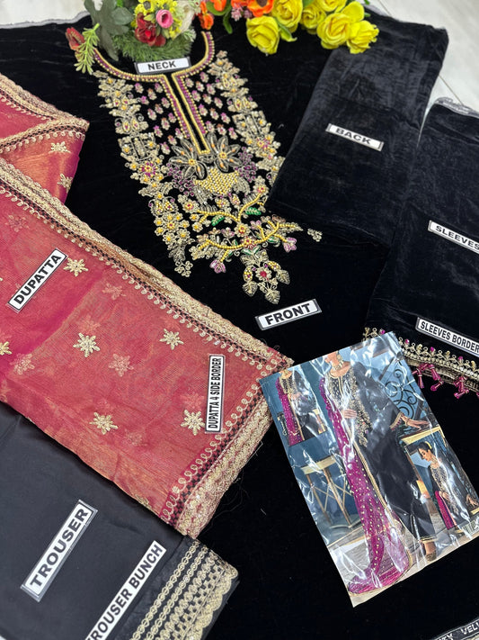 Khudabaksh Black Luxury Velvet Dress |Winter SC-5334