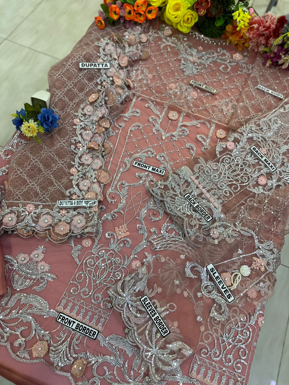 Maria B Bridal Wear Net Maxi | SC-1807 Peach