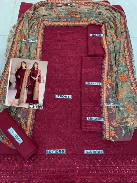 Baroque Chiffon PartyWear Dress Mehroon | Brd-SC-08