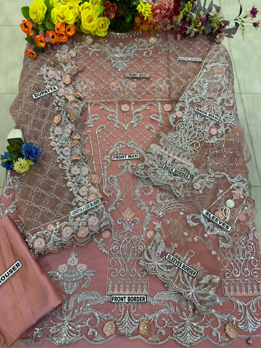 Maria B Bridal Wear Net Maxi | SC-1807 Peach