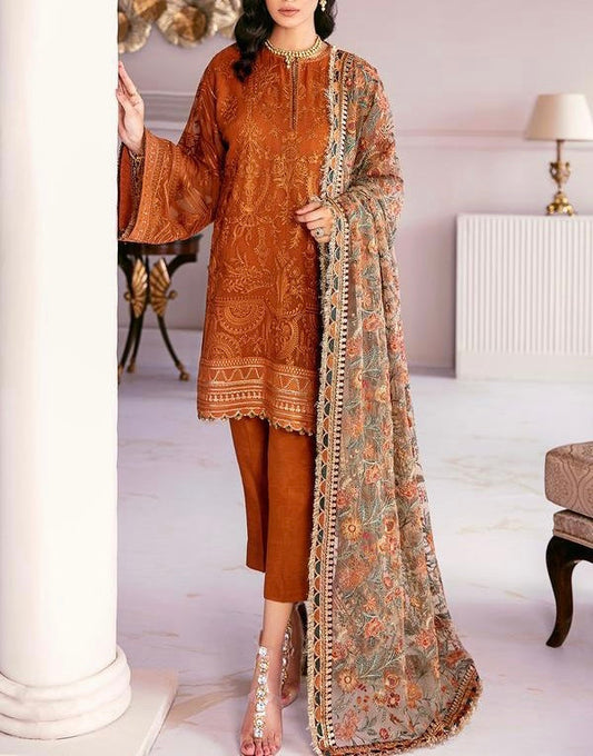 Baroque Chiffon PartyWear Dress Rust | Brd-SC-08