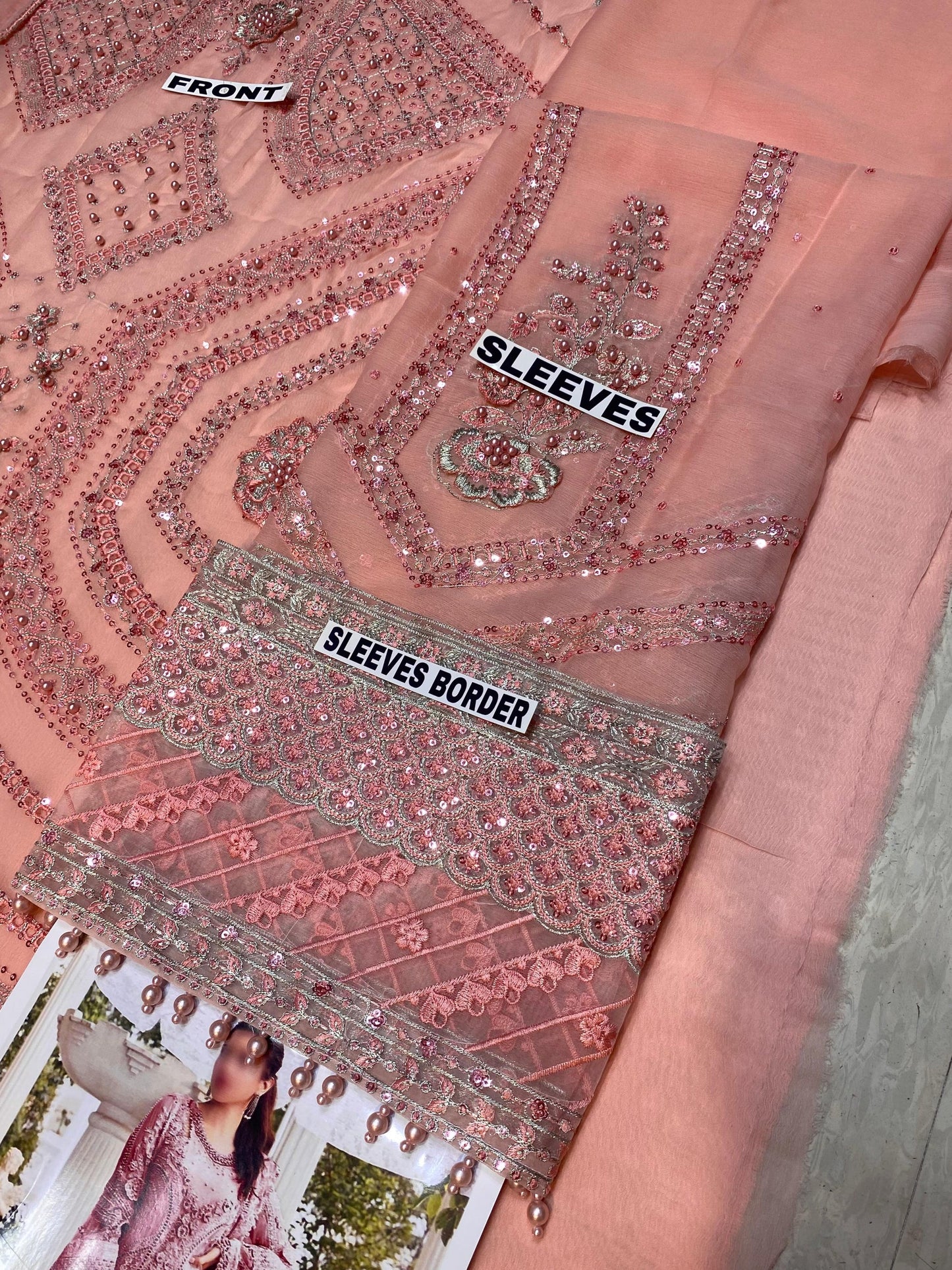 Maria B New Luxury Chiffon Party Wear Dress | SC-199-PEACH