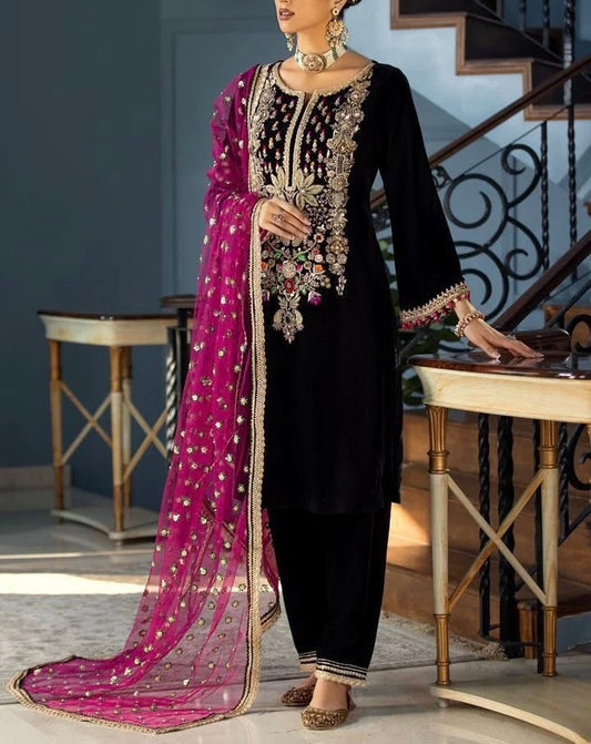 Khudabaksh Black Luxury Velvet Dress |5340