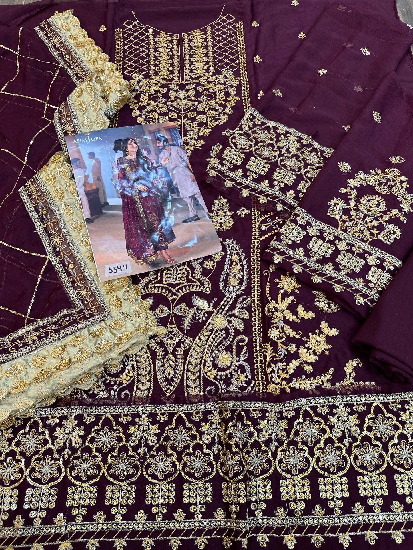 Asim Jofa Embroidered Luxury Chiffon 3 Piece Unstitched|5342