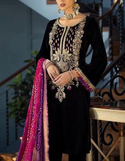 Khudabaksh Black Luxury Velvet Dress |Winter SC-5334