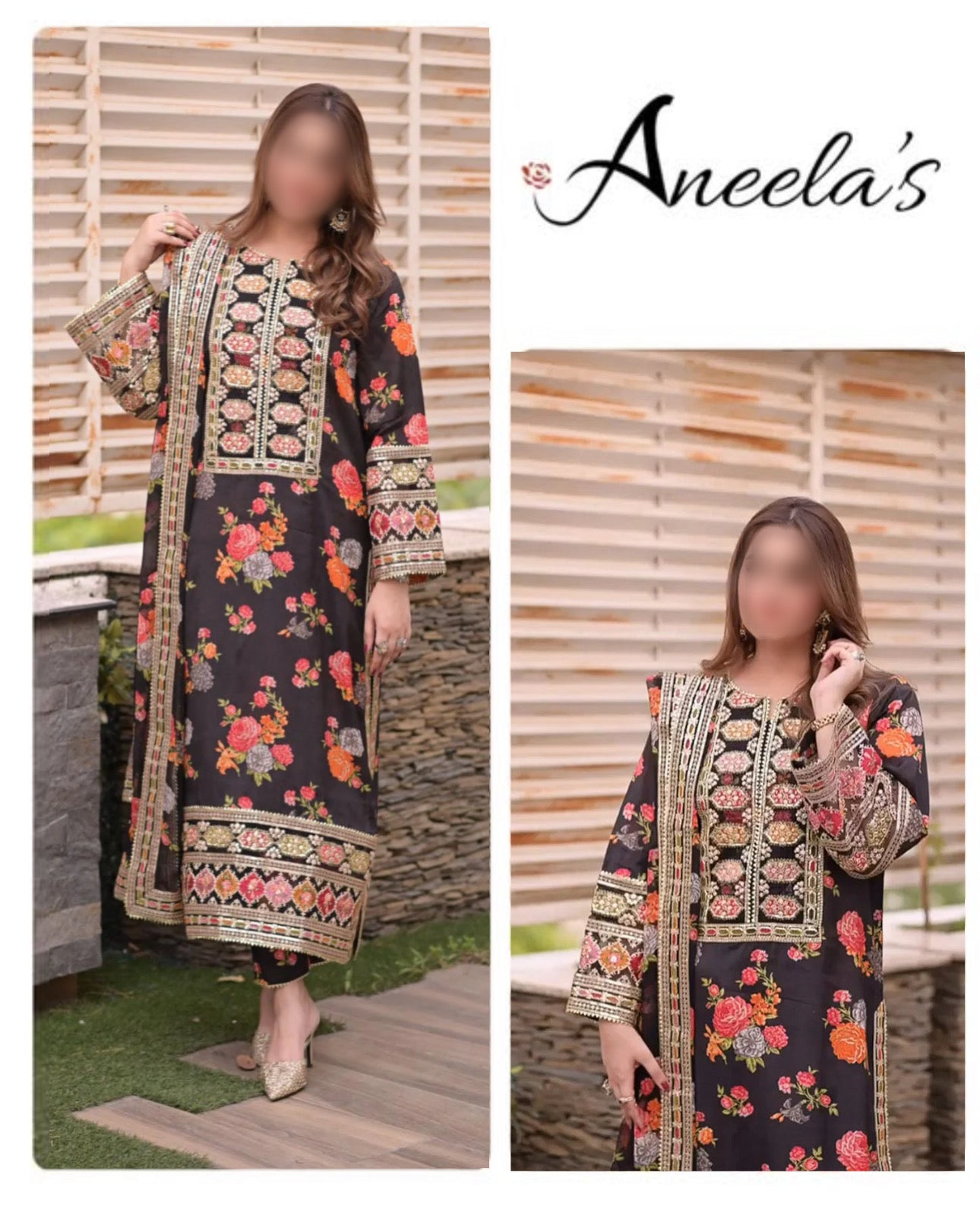 Aneela's Shamoos Digital Slik Formal Wear Dress | 5327
