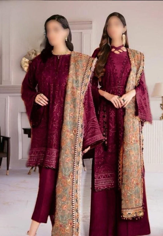 Baroque Chiffon PartyWear Dress Mehroon  | Brd-SC-08