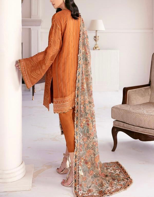 Baroque Chiffon PartyWear Dress Rust | Brd-SC-08