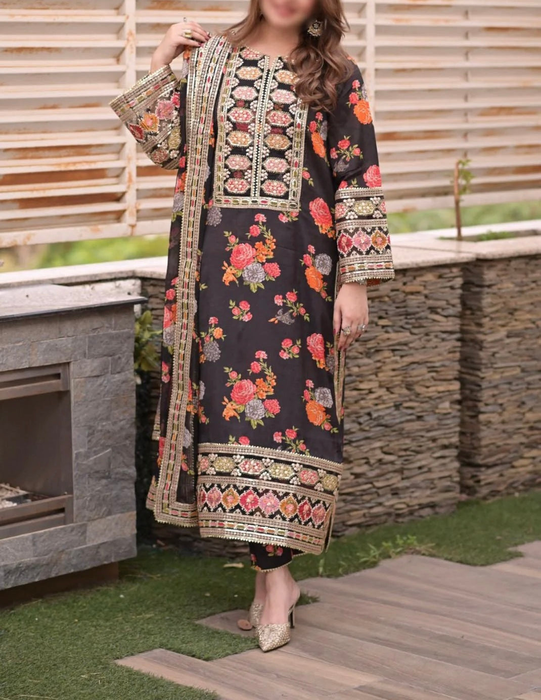 Aneela's Shamoos Digital Slik Formal Wear Dress | 5327