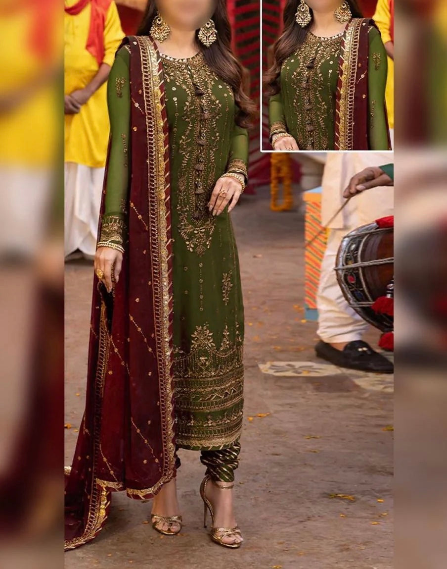 Asim Jofa Green Luxury Chiffon Embroidered 3 Piece Unstitched|5343