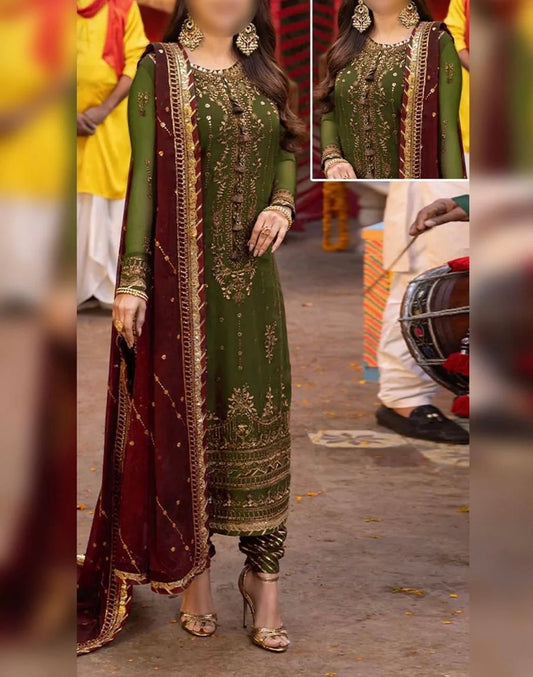 Asim Jofa Green Luxury Chiffon Embroidered 3 Piece Unstitched|5343