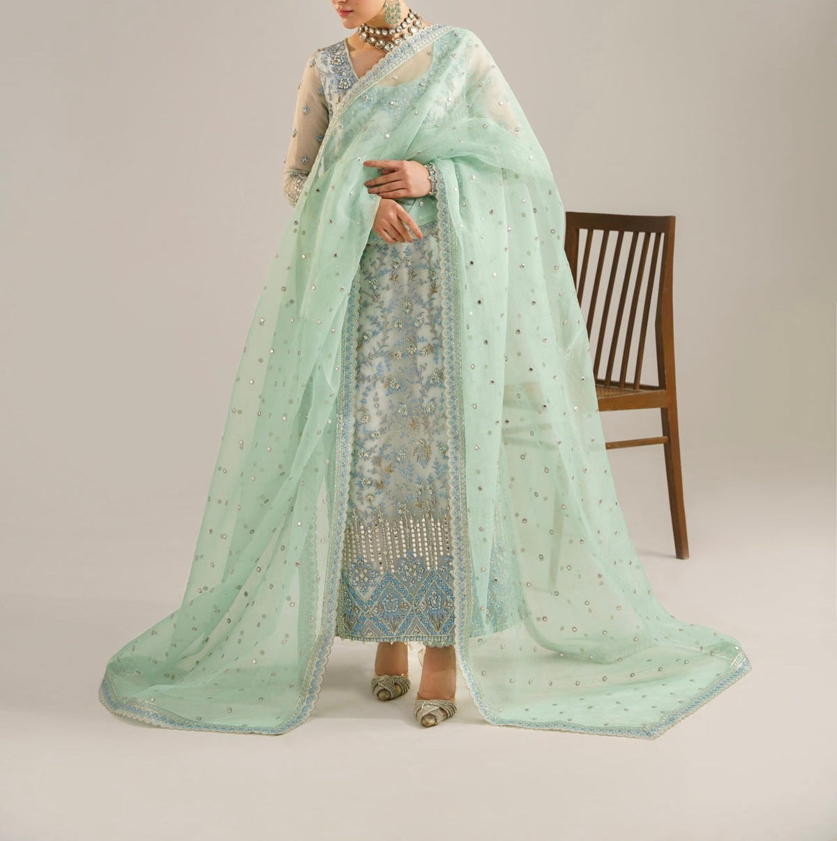 Akbar Aslam Luxury Organza PartyWear Dress |SC-5306