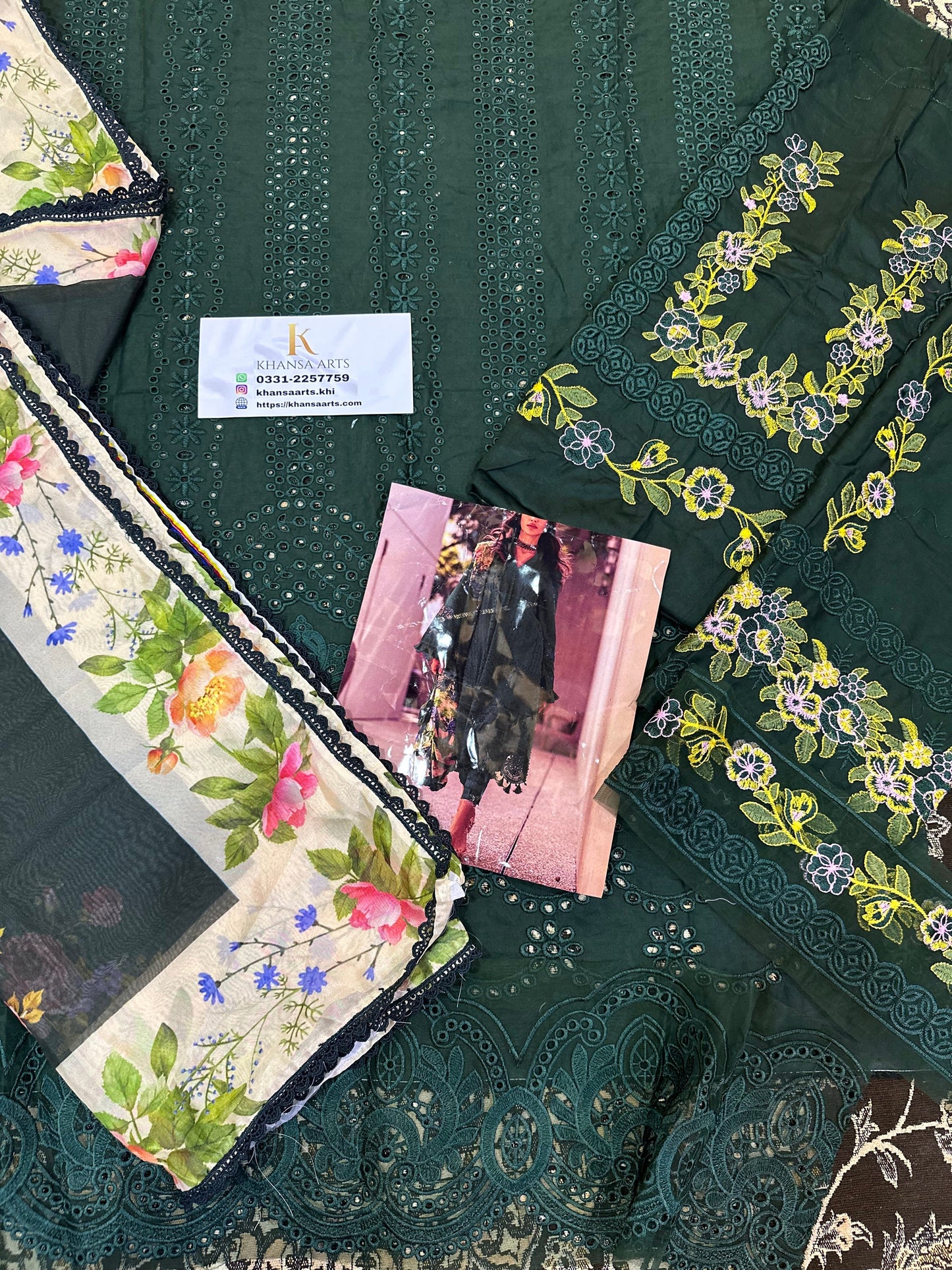 Saira Rizwan Bottle Green Shifle Chikankari Embroidery 3pc |SC-240