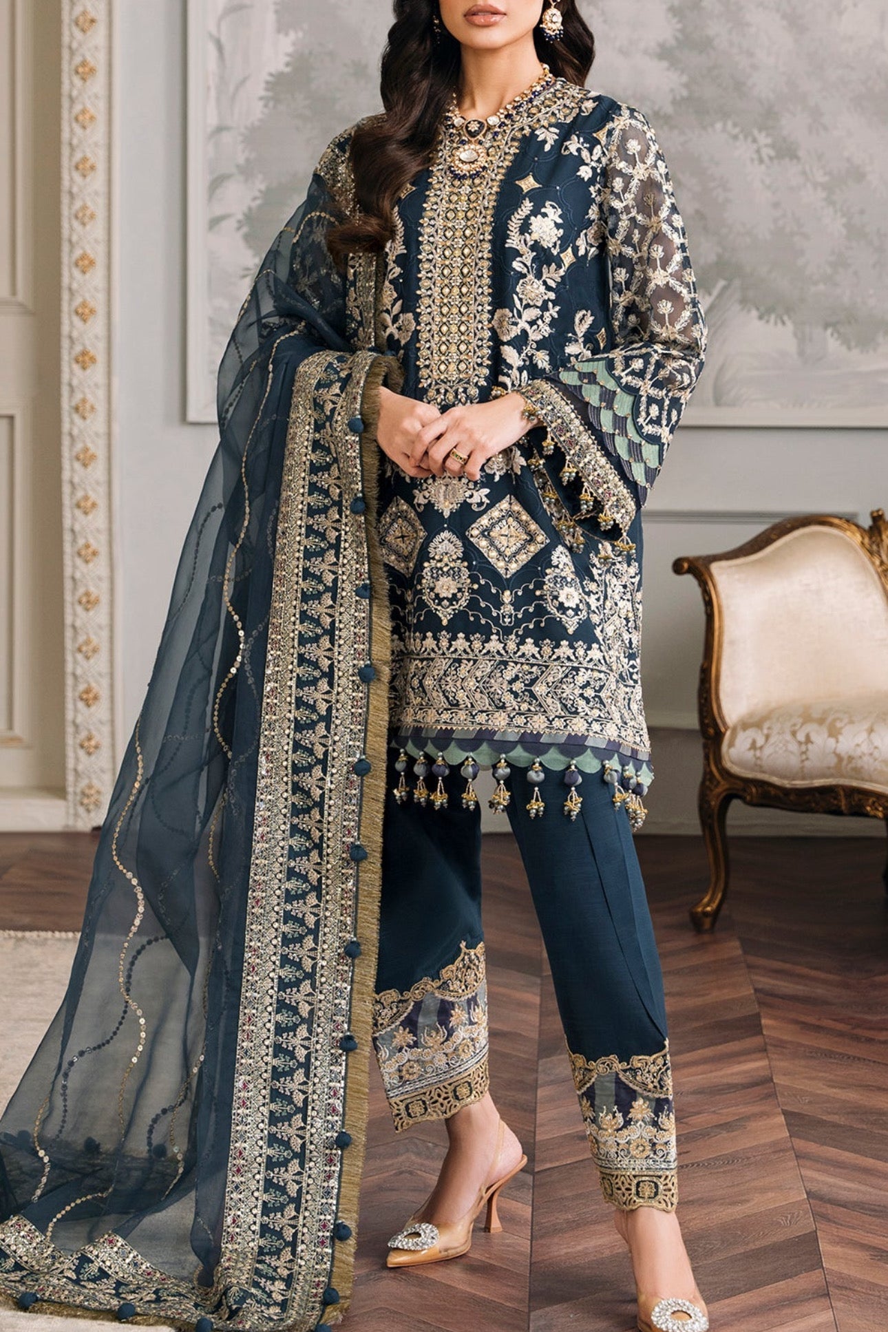 Baroque Chiffon Party Wear Dress | SC-227