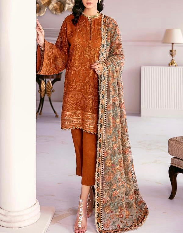 Baroque Chiffon PartyWear Dress Rust | Brd-SC-08