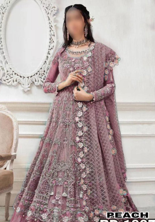 Maria B Bridal Wear Net Maxi | SC-1807 Peach