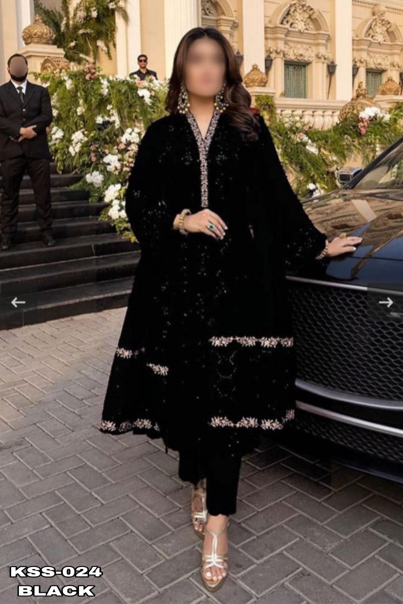 Azure Luxury Chiffon Partywear Dress Black | SC-024