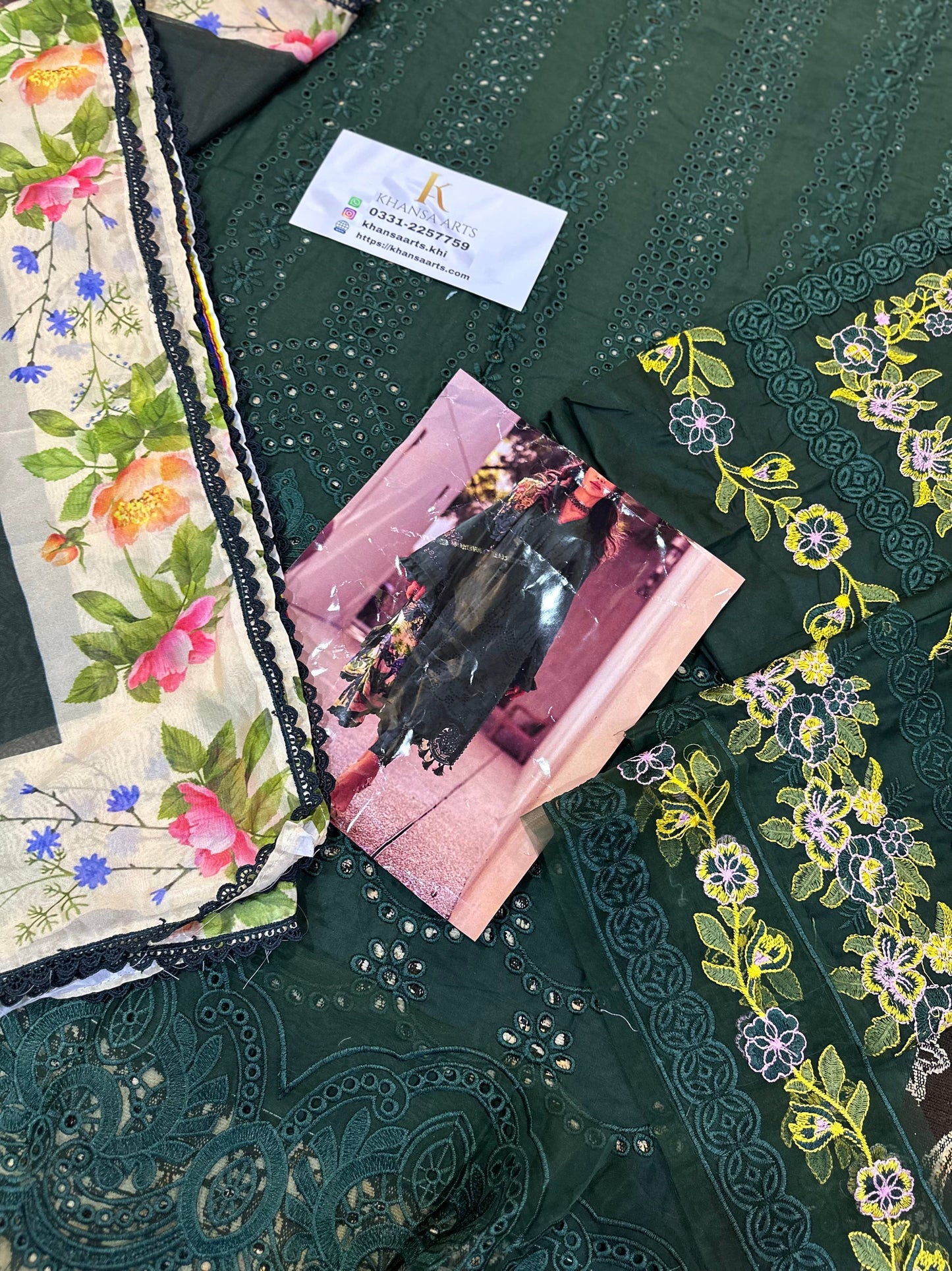 Saira Rizwan Bottle Green Shifle Chikankari Embroidery 3pc |SC-240