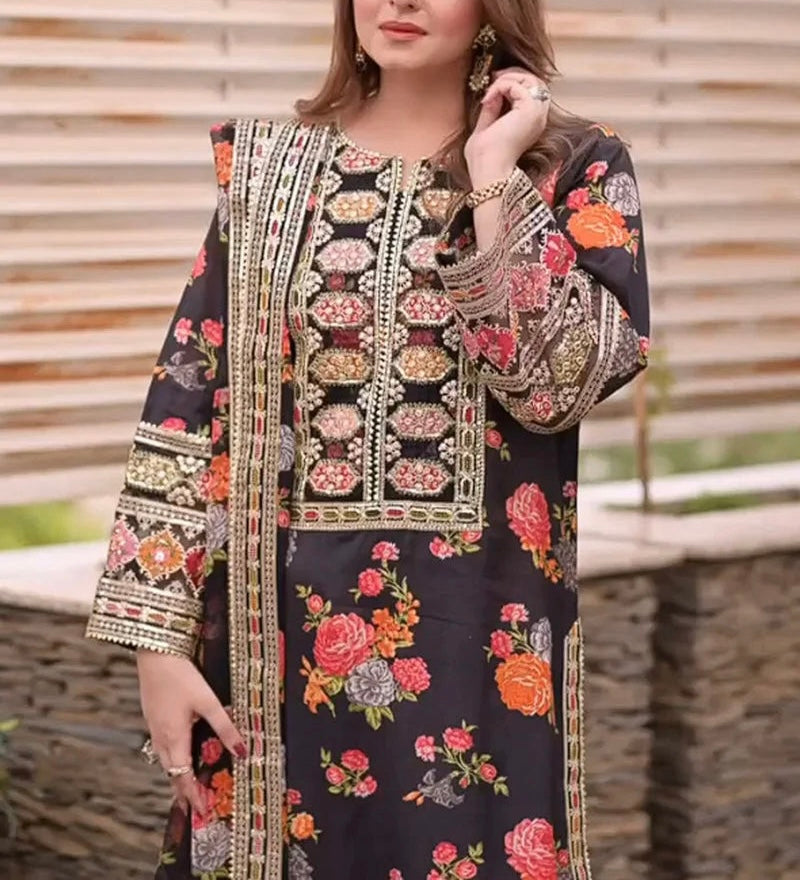 Aneela's Shamoos Digital Slik Formal Wear Dress | 5327