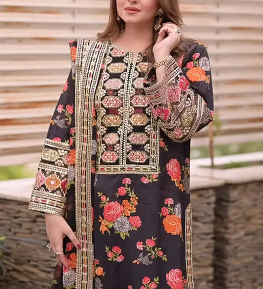 Aneela's Shamoos Digital Slik Formal Wear Dress | 5327