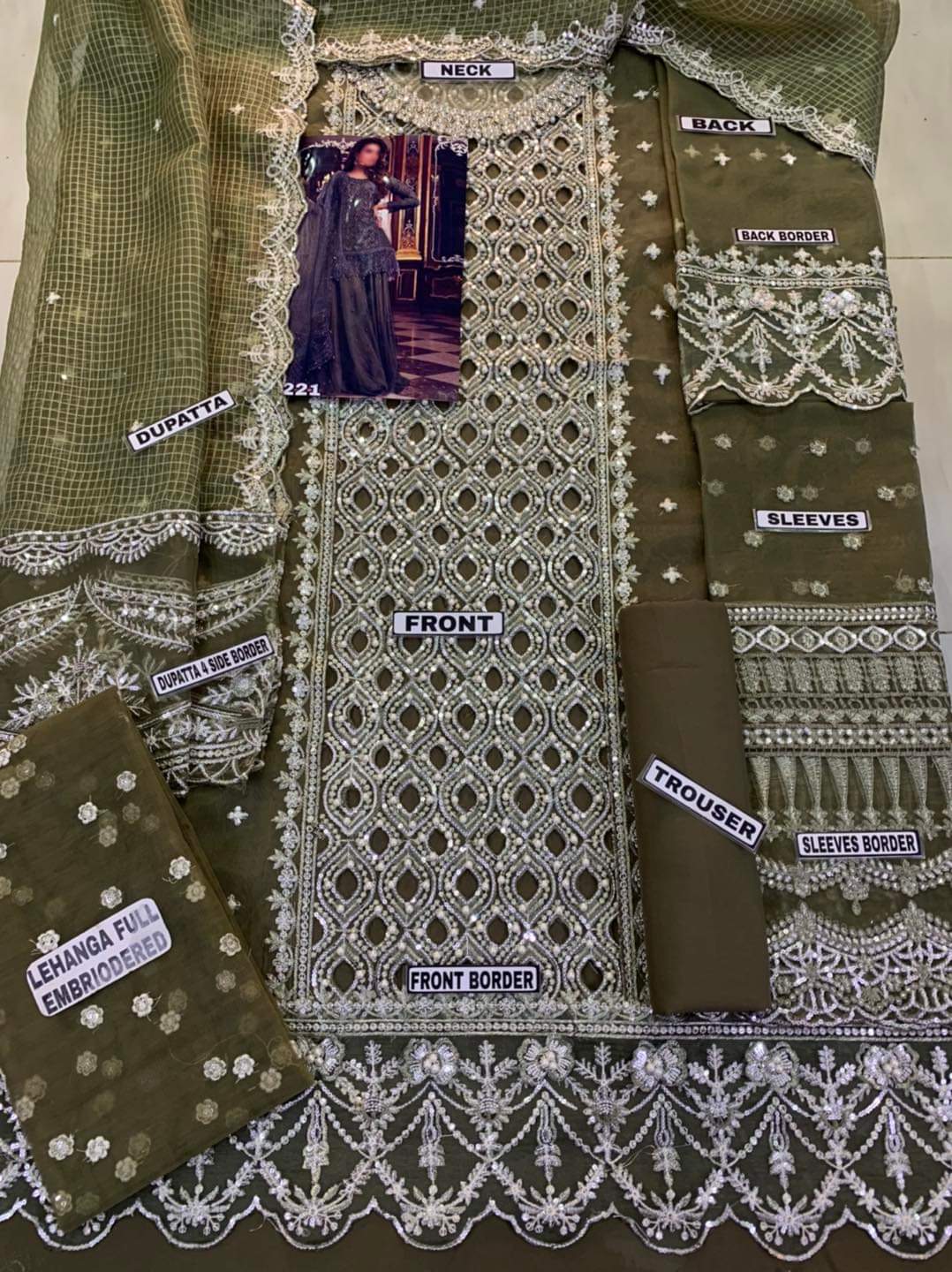 Maria B Organza Partywear Dress Mehendi | SC-2221