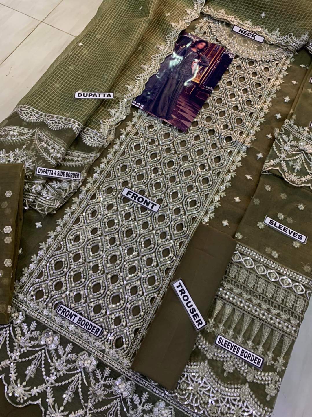 Maria B Organza Partywear Dress Mehendi | SC-2221