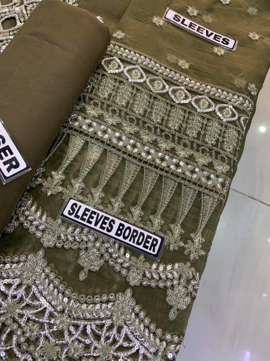 Maria B Organza Partywear Dress Mehendi | SC-2221