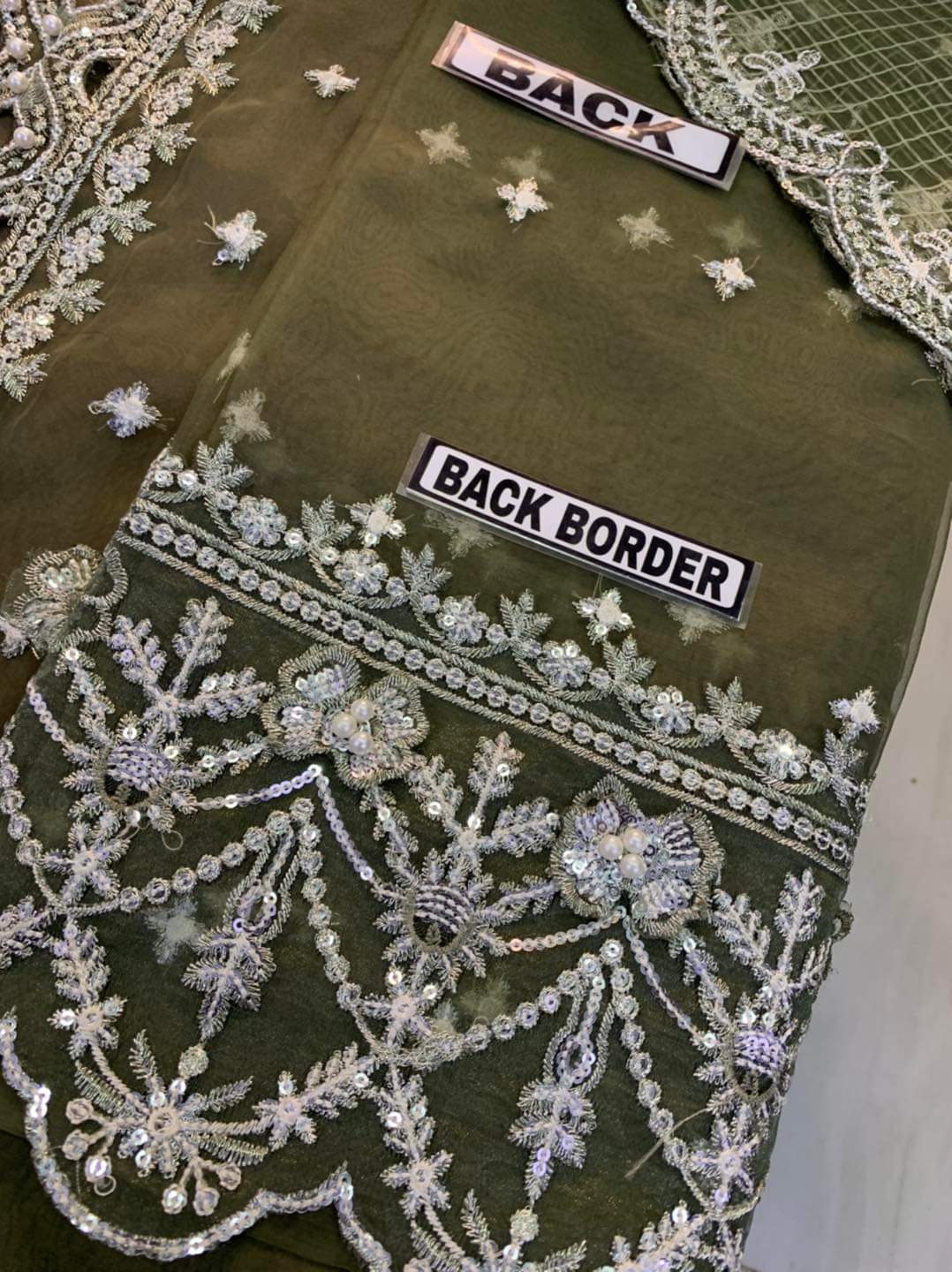 Maria B Organza Partywear Dress Mehendi | SC-2221