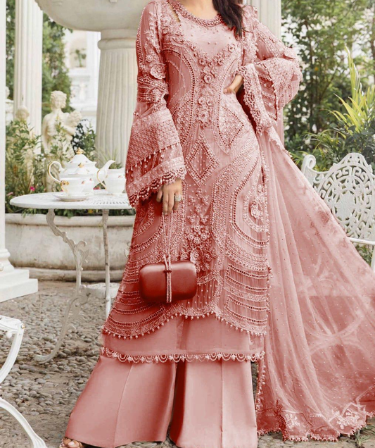 Maria B New Luxury Chiffon Party Wear Dress | SC-199-PEACH