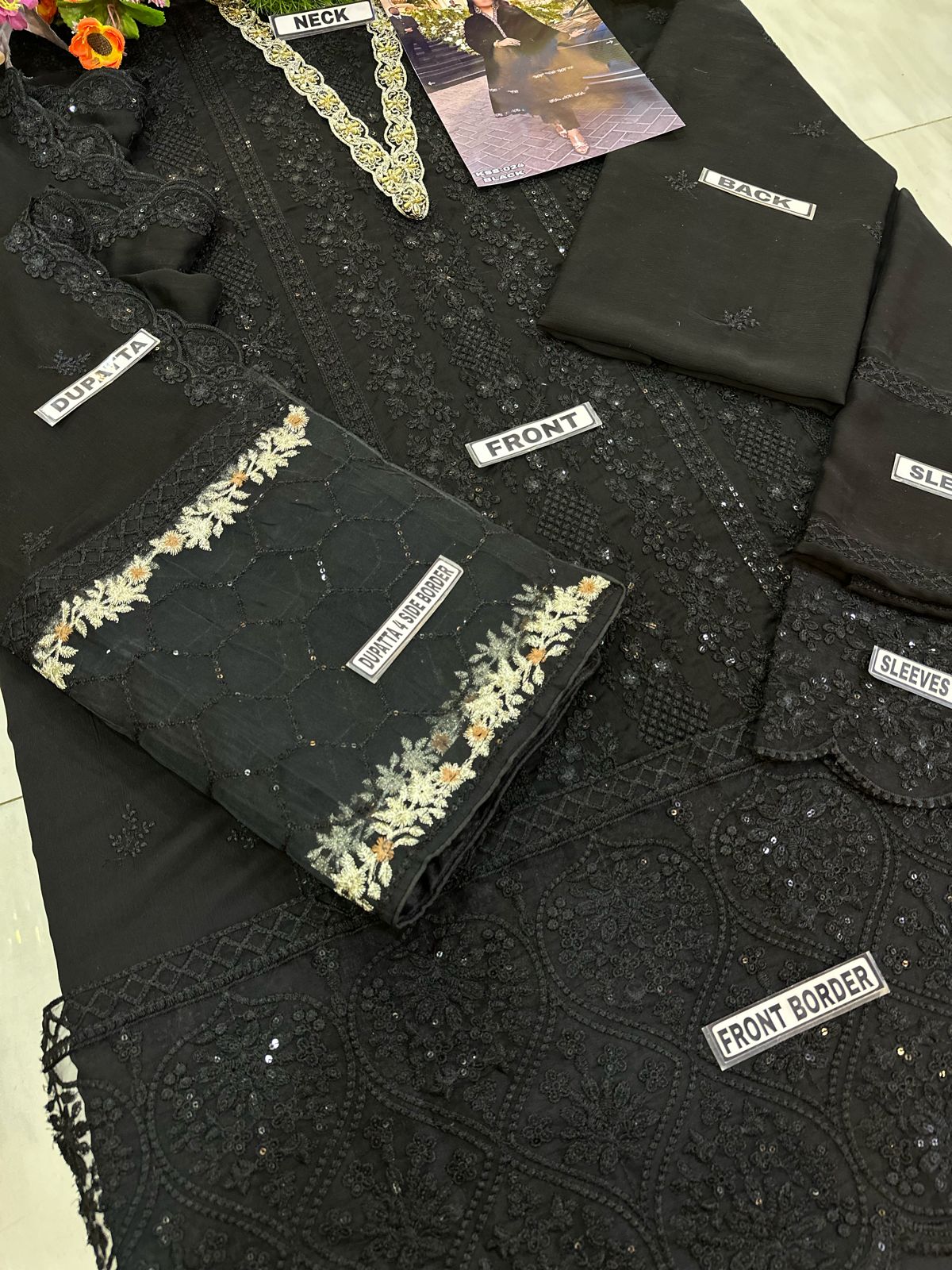 Azure Luxury Chiffon Partywear Dress Black | SC-024