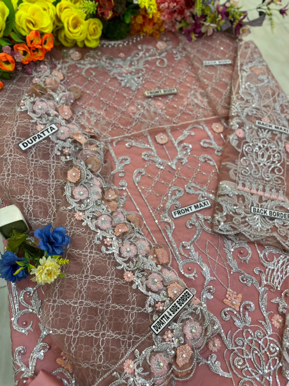 Maria B Bridal Wear Net Maxi | SC-1807 Peach