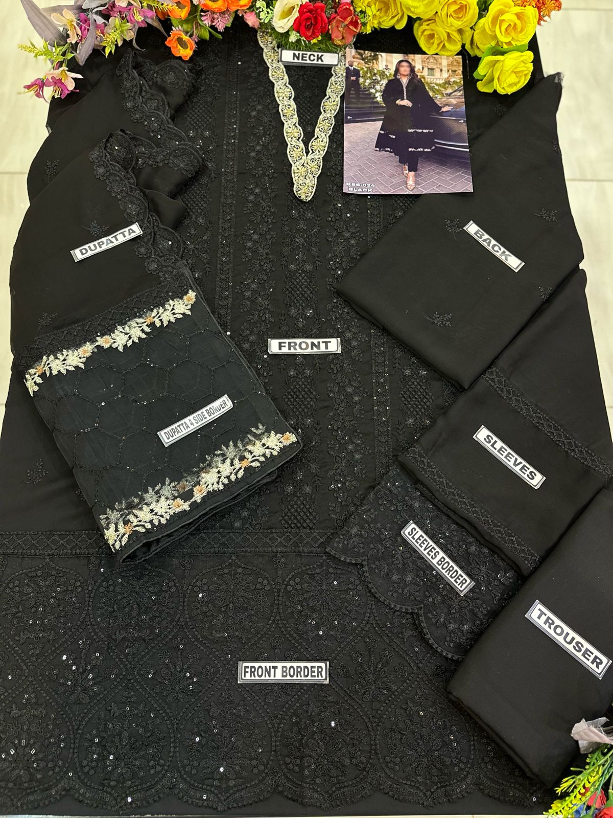 Azure Luxury Chiffon Partywear Dress Black | SC-024