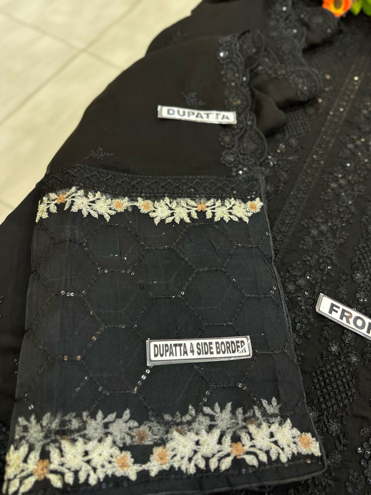 Azure Luxury Chiffon Partywear Dress Black | SC-024