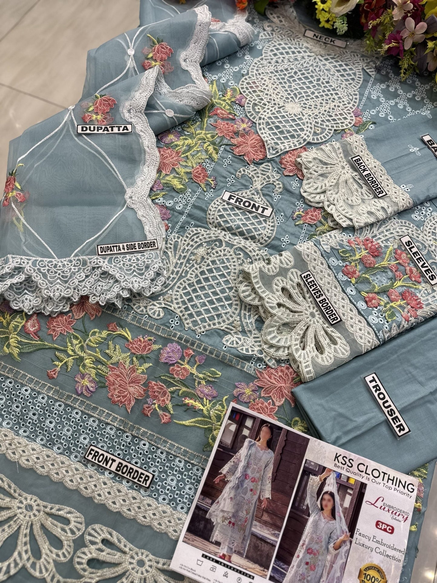 Adan Libas Lawn Chicken kari PartyWear Dress | Sky Blue Colour SC-217