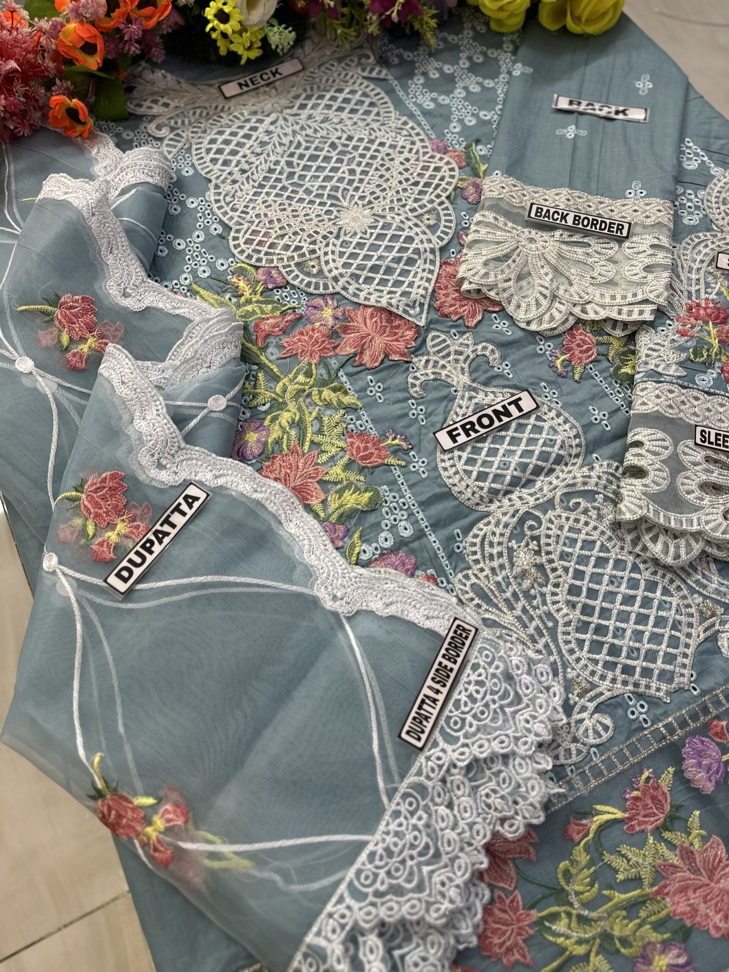 Adan Libas Lawn Chicken kari PartyWear Dress | Sky Blue Colour SC-217