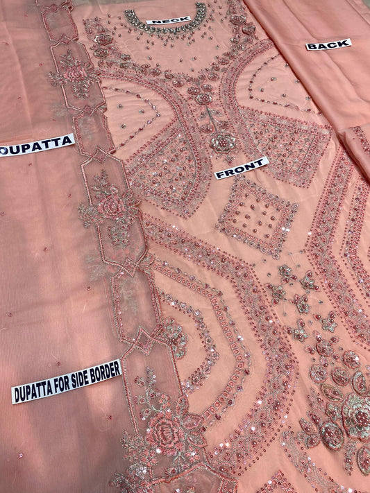 Maria B New Luxury Chiffon Party Wear Dress | SC-199-PEACH