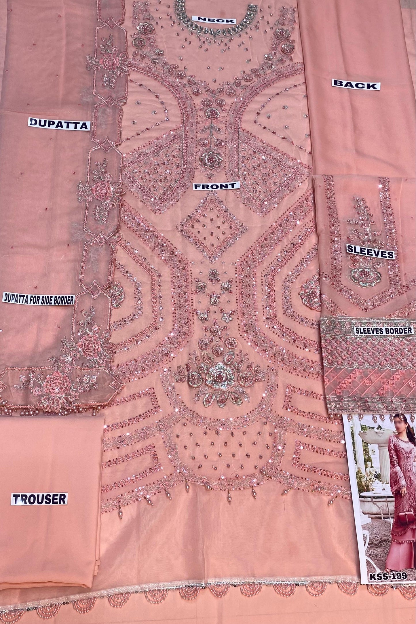 Maria B New Luxury Chiffon Party Wear Dress | SC-199-PEACH